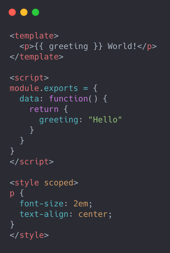 Single-file component example (click for code as text)
